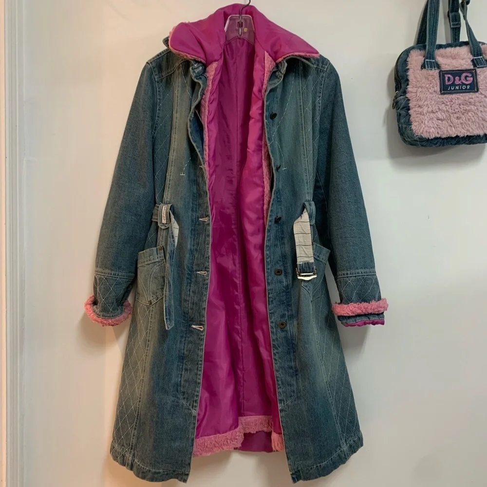Dolce & Gabbana vintage DenimCoat with removable faux fur vest & Matching purse - Picture 2 of 14
